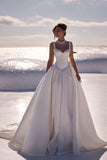 Spaghetti Straps Satin Wedding Dress for Bride 2027 A Line V Neck Bridal Gowns with Train