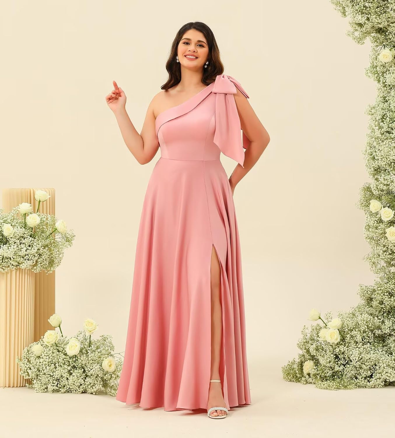 One Shoulder Bridesmaid Dresses Long for Women Satin Formal Gown Wedding Guest Dress
