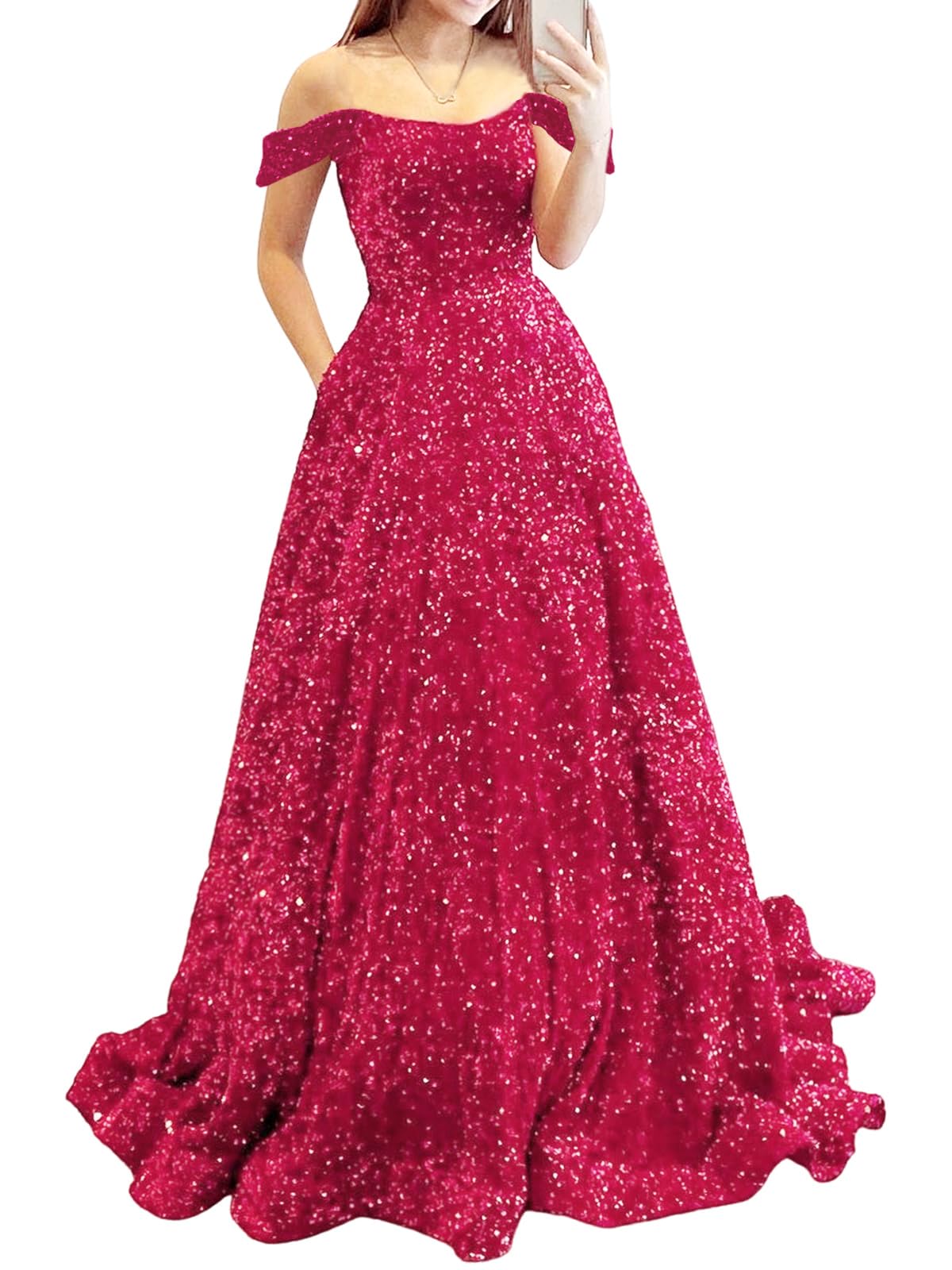 Prom Dresses Long A Line with Pockets Formal Evening Ball Gowns Velvet Velvet Sequins Black Tie Wedding Party Dress