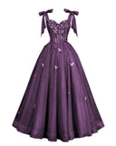 Glitter Tulle Prom Dress for Teens 3D Butterfly Long Ball Gowns Sequin Princess Quinceanera Dresses with Bow