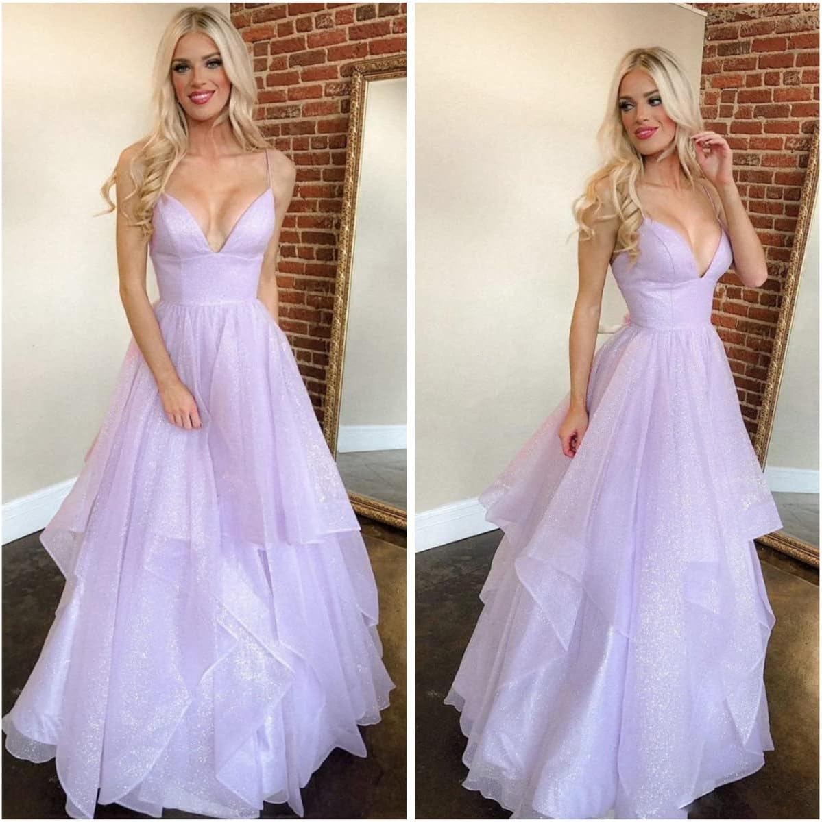 Women's Sparkly Tulle Prom Dress 2023 Long Ball Gown Spaghetti Straps Quinceanera Dress