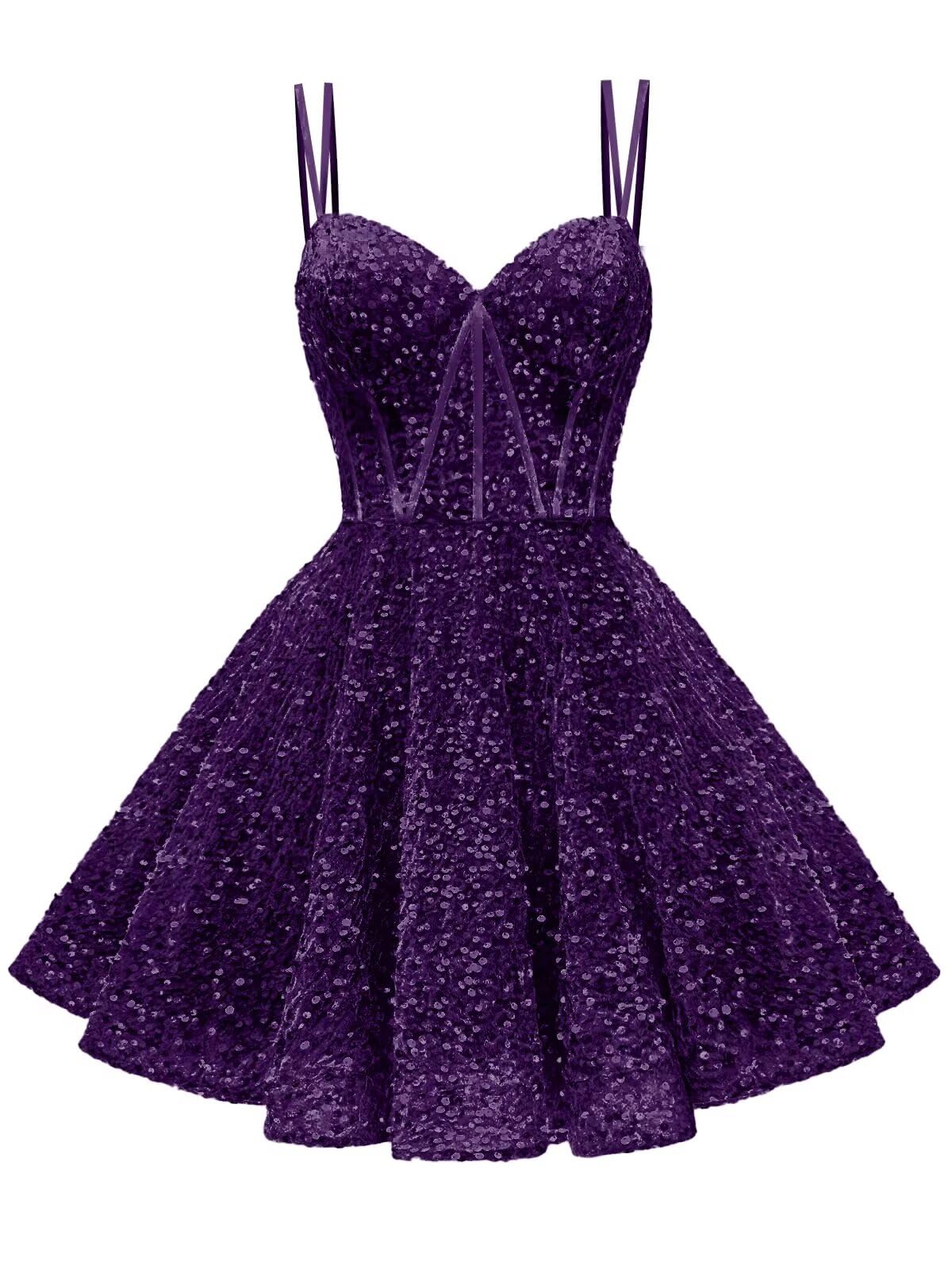 Kingbridal Gowns Sparkly Sequin Homecoming Dresses for Teens 2027 Flowy Spaghetti Straps A-Line Short Formal Prom Dress with Pockets