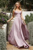 V Neck Satin Bridesmaid Dresses Spaghetti Straps Prom Dress Slit Wedding Formal Evening Party Dress