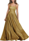Women's Glitter Prom Dresses Long Ball Gown Spaghetti Straps Neck Formal Evening Party Dress for Teens