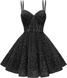 Kingbridal Gowns Sparkly Sequin Homecoming Dresses for Teens 2027 Flowy Spaghetti Straps A-Line Short Formal Prom Dress with Pockets