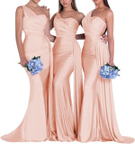 One-Shoulder-Brautjungfernkleider für Hochzeiten, Meerjungfrau-Satin-Ballkleider, lang, figurbetont, formelle Abendkleider 