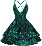 Vestidos de fiesta cortos con lentejuelas brillantes para adolescentes, sexy, con tirantes finos, vestido de fiesta, vestido de cóctel con cuello halter 
