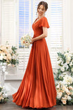 Damen Brautjungfernkleider mit Flatterärmeln, lang, mit Schlitz, V-Ausschnitt, Chiffon, formelle Kleider 