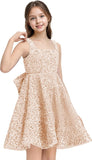 Sequins Flower Girl Dresses Short - Square Neck Princess Pageant Dress Kids A Line Communion Formal Party Gown