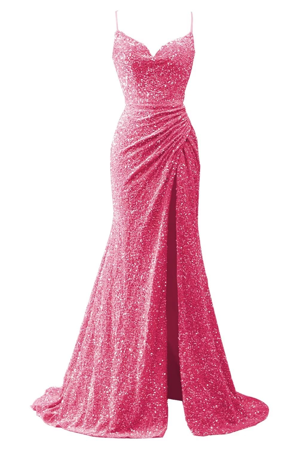 Spaghetti Straps Sequin Prom Dresses for Women 2027 Mermaid Ruched Formal Dress with Slit Sparkly Evening Party Gown