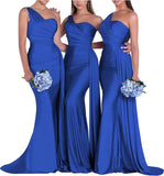One-Shoulder-Brautjungfernkleider für Hochzeiten, Meerjungfrau-Satin-Ballkleider, lang, figurbetont, formelle Abendkleider 