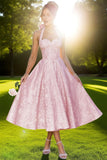 Jacquard Satin Prom Dresses for Women Vintage A-Line Midi Halter Sweetheart Formal Evening Party Gowns with Pockets