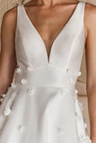 Spaghetti Straps Satin Wedding Dress for Bride 2027 A Line V Neck Bridal Gowns with Train