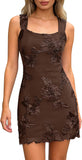 Women's Embroidered Floral Mini Dress Summer 2026 Sleeveless Square Neck Mesh Short Dresses Cocktail Party Going Out