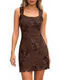 Women's Embroidered Floral Mini Dress Summer 2026 Sleeveless Square Neck Mesh Short Dresses Cocktail Party Going Out
