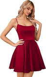 Homecomg Dress Satin Mini for Teens Backless with Pockets Spaghetti Strap Party Cocktail Dress