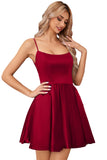 Homecomg Dress Satin Mini for Teens Backless with Pockets Spaghetti Strap Party Cocktail Dress