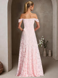 Off The Shoulder Floral Bridesmaid Dresses Long Lace Appliques Formal Gown A Line Wedding Guest Dress