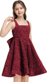 Sequins Flower Girl Dresses Short - Square Neck Princess Pageant Dress Kids A Line Communion Formal Party Gown