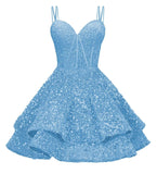 Sequin Homecoming Dresses for Teens 2027 Sparkly Short Layered Aline Prom Dresses Spaghetti Straps Cocktail Party Gowns