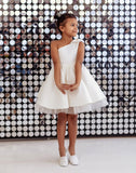 One Shoulder Flower Girl Dresses for Wedding Toddler Short Tutu Satin Tulle Girl Dress for Birthday Formal Party