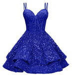 Sequin Homecoming Dresses for Teens 2027 Sparkly Short Layered Aline Prom Dresses Spaghetti Straps Cocktail Party Gowns