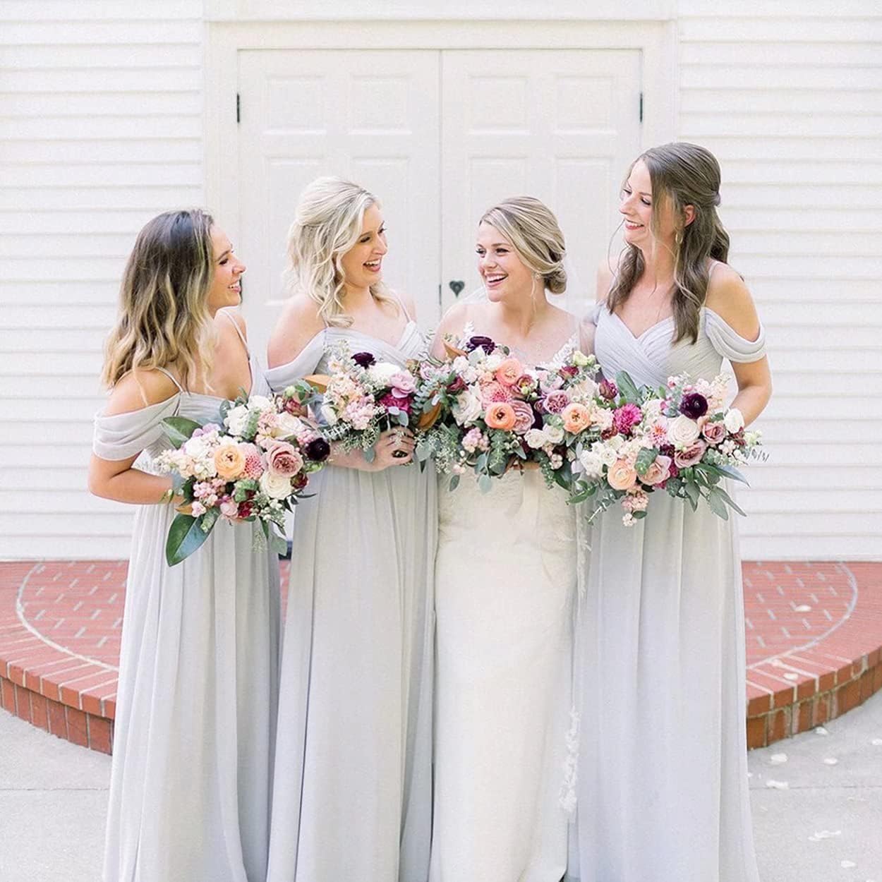 Off The Shoulder Chiffon Bridesmaid Dresses Long Spaghetti Straps A Line Formal Party Dress