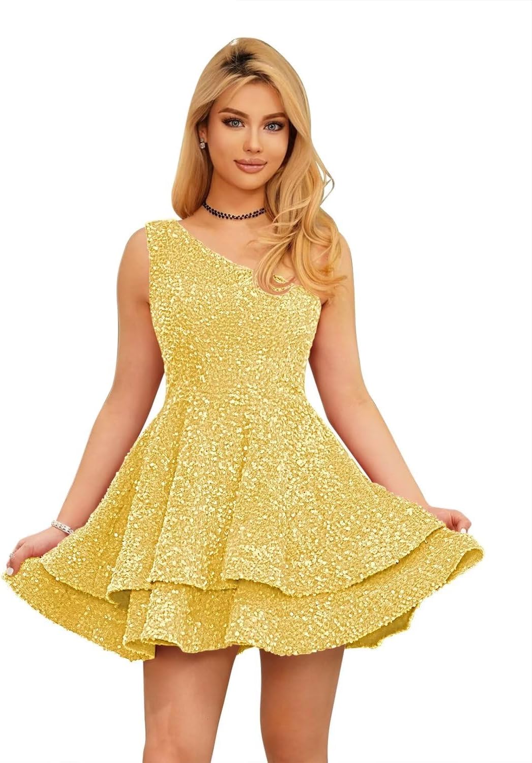 Vestidos de fiesta cortos con lentejuelas brillantes para adolescentes, sexy, con tirantes finos, vestido de fiesta, vestido de cóctel con cuello halter 