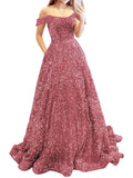 Prom Dresses Long A Line with Pockets Formal Evening Ball Gowns Velvet Velvet Sequins Black Tie Wedding Party Dress