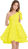 Sequins Flower Girl Dresses Short - One Shoulder Princess Pageant Dress Kids A Line Communion Formal Party Gown