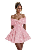 Sparkly Sequins Homecoming Dresses for Teens with Bow 2027 Strapless Short Prom Dress Cocktail Gown