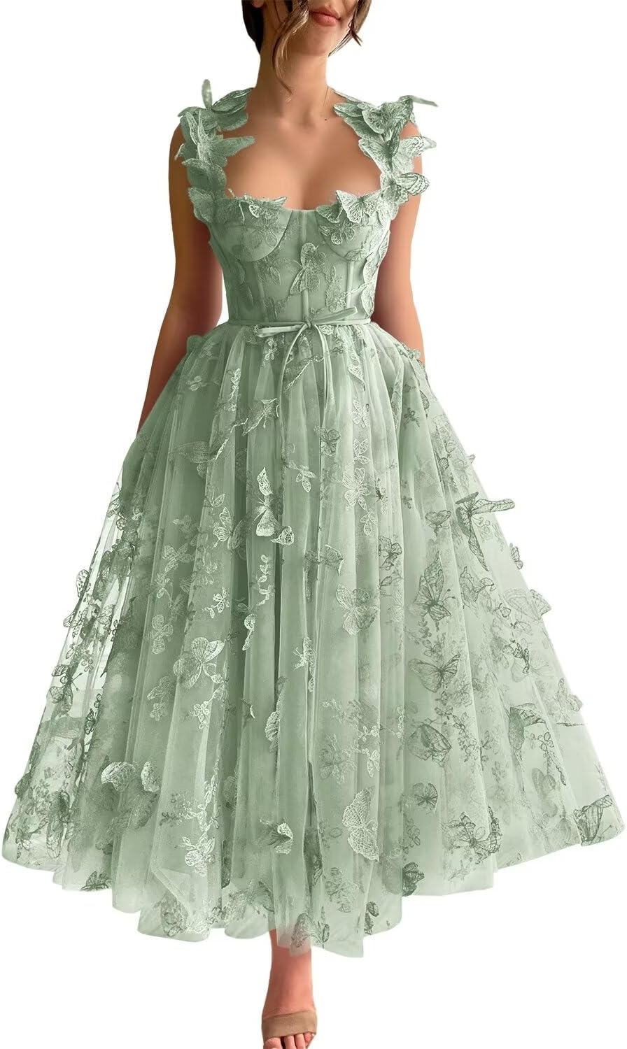 Vestidos de fiesta de tul con mariposas 3D bordadas para adolescentes, vestidos formales de noche para fiesta 