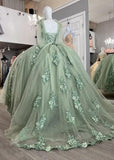Ball Gown Tulle Off The Shoulder Sage Green Quinceanera Dress