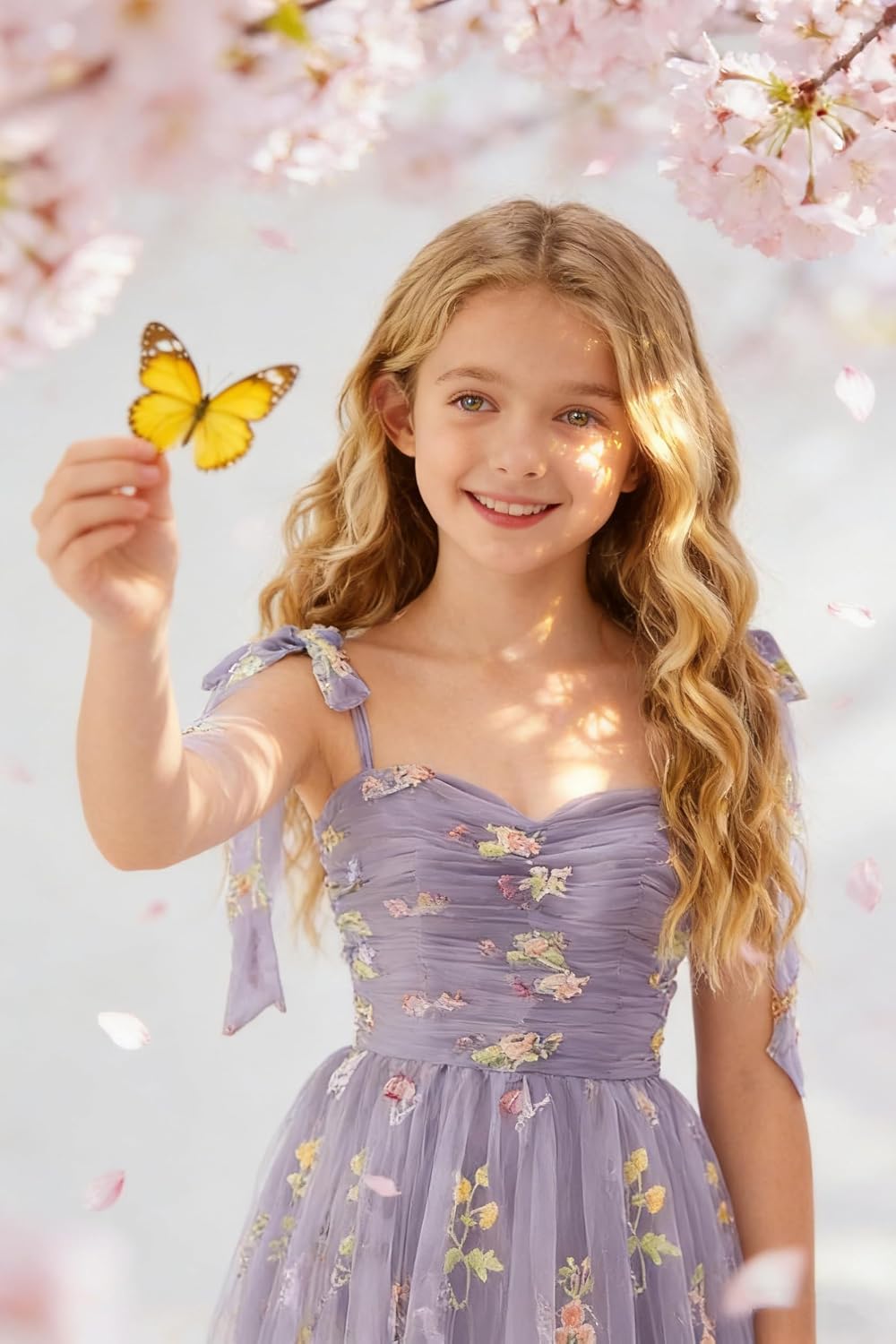 Floral Embroidered Tulle Flower Girl Dress Sweetheart Junior Bridesmaid Dresses Tiered Ruffled Formal Party Prom Gown