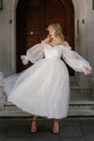 Eightale Tulle Tea Length Maternity Dresses for Photo Shoot Long Sleeve Pregnancy Gown for Baby Shower