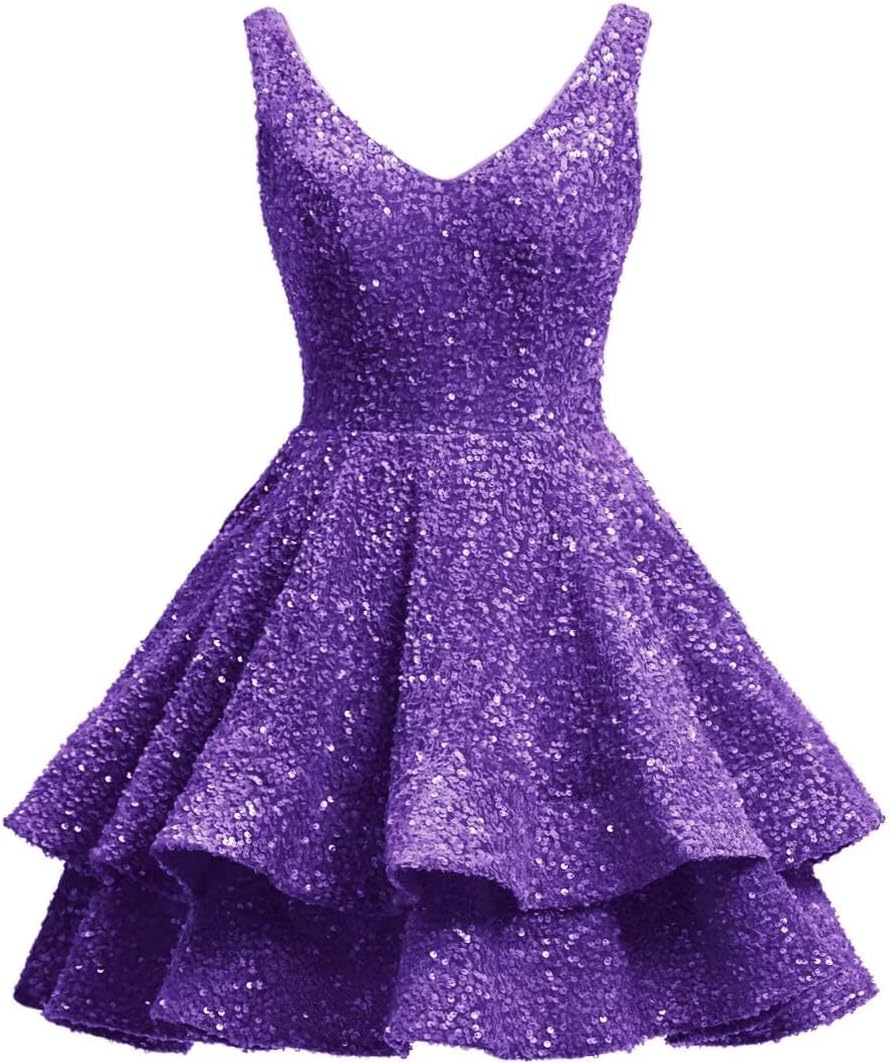 Short 2026 Sparkly Sequin Homecoming Dress for Teen Tiered Corset Ball Prom Cocktail Party Gown for Women
