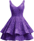 Short 2026 Sparkly Sequin Homecoming Dress for Teen Tiered Corset Ball Prom Cocktail Party Gown for Women