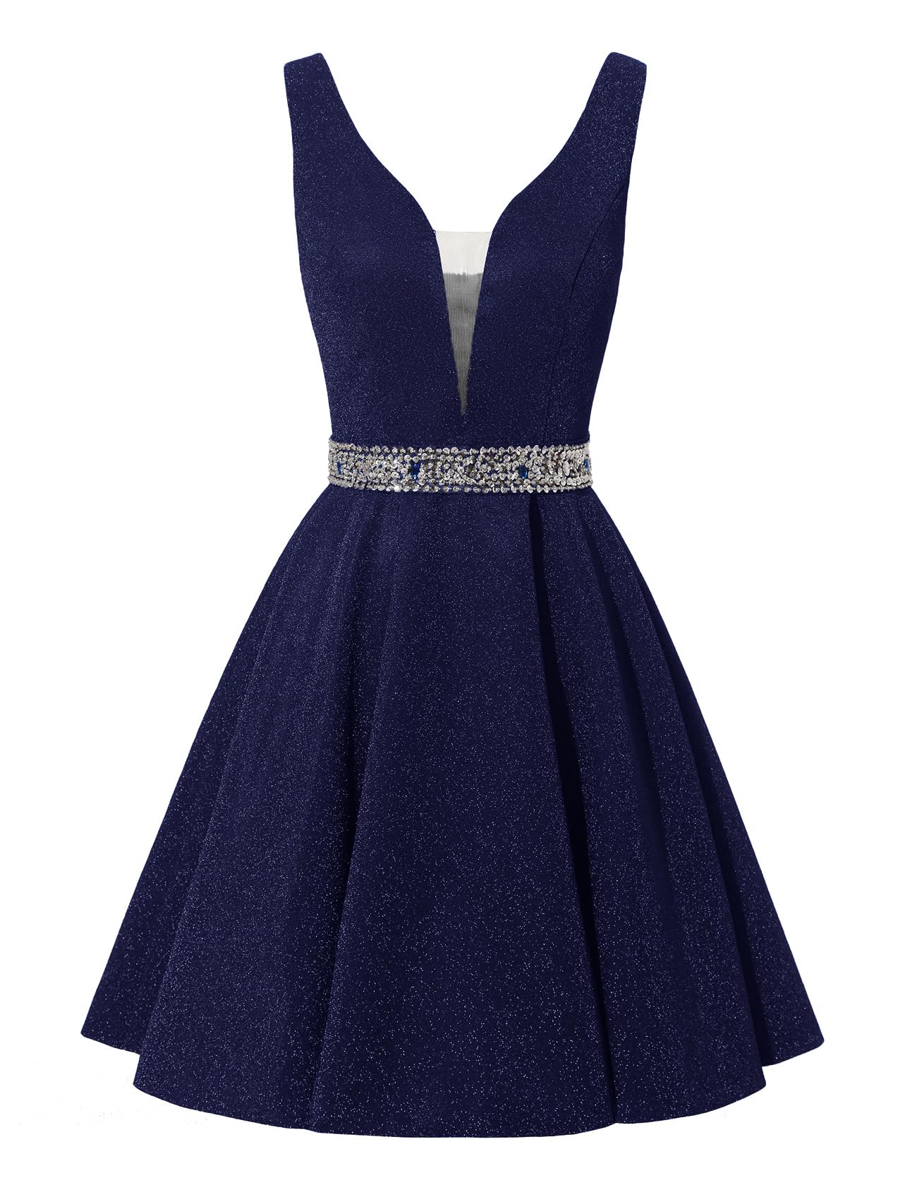 Satin Glitter Homecoming Dresses for Teens Short Prom Dress V-Neck Beaded Evening Formal Cocktail Party Gowns