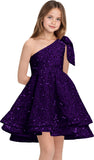 Sequins Flower Girl Dresses Short - One Shoulder Princess Pageant Dress Kids A Line Communion Formal Party Gown