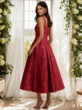 Floral Lace Bridesmaid Dresses for Women Tea Length A Line Pleated Wedding Guest Dress Formal Gown