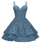 Sequin Homecoming Dresses for Teens 2027 Sparkly Short Layered Aline Prom Dresses Spaghetti Straps Cocktail Party Gowns