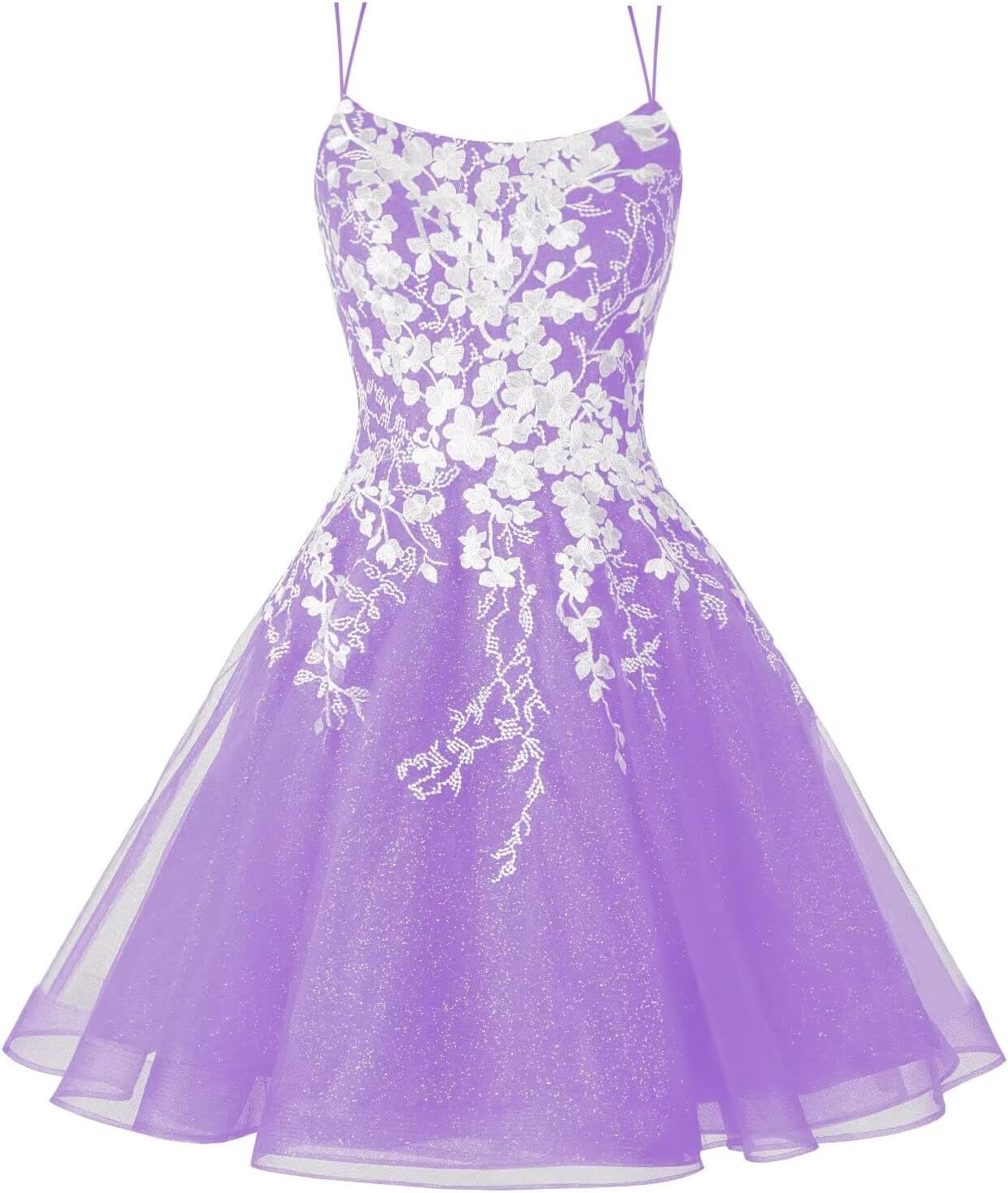Sparkly Lace Applique Homecoming Dresses for Teens Short Corset Tulle Spaghetti Strap Prom Cocktail Party Dress