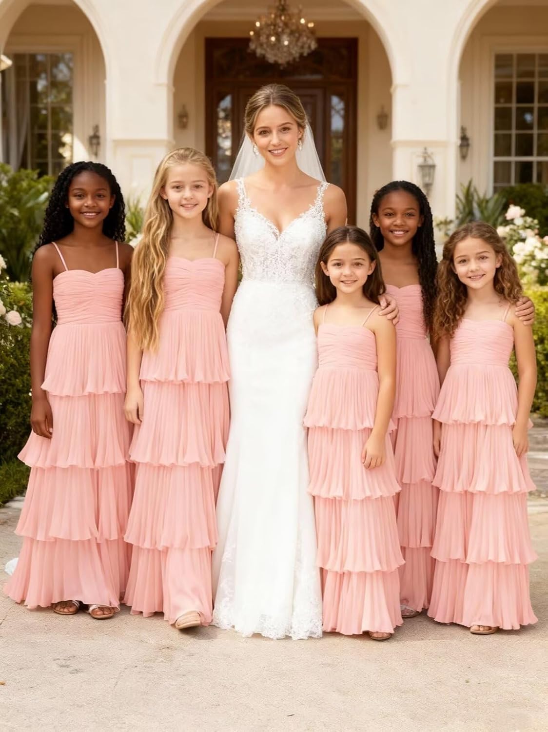Chiffon Pleated Junior Bridesmaid Dress Princess Birthday Tiered Ruffle Prom Gown Wedding Long Flower Girl Dress