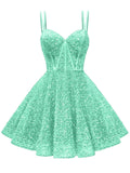 Kingbridal Gowns Sparkly Sequin Homecoming Dresses for Teens 2027 Flowy Spaghetti Straps A-Line Short Formal Prom Dress with Pockets