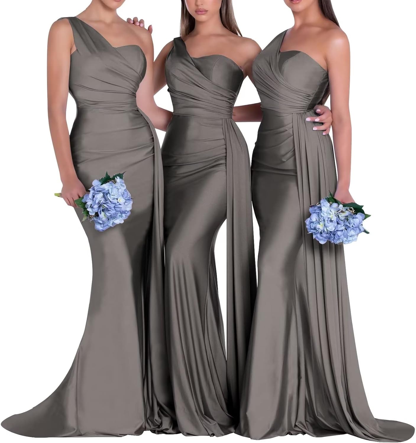 One-Shoulder-Brautjungfernkleider für Hochzeiten, Meerjungfrau-Satin-Ballkleider, lang, figurbetont, formelle Abendkleider 
