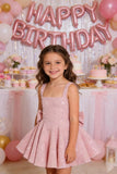 Sparkly Sequin Teen Flower Girl Dresses for Wedding Short Spaghetti Straps Cute Birthday Party Dress with Bow