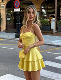 Tiered Satin Homecoming Dresses for Teens Short A Line Tight Spaghetti Strap Formal Cocktail Party Gown 2026