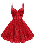 Kingbridal Gowns Sparkly Sequin Homecoming Dresses for Teens 2027 Flowy Spaghetti Straps A-Line Short Formal Prom Dress with Pockets