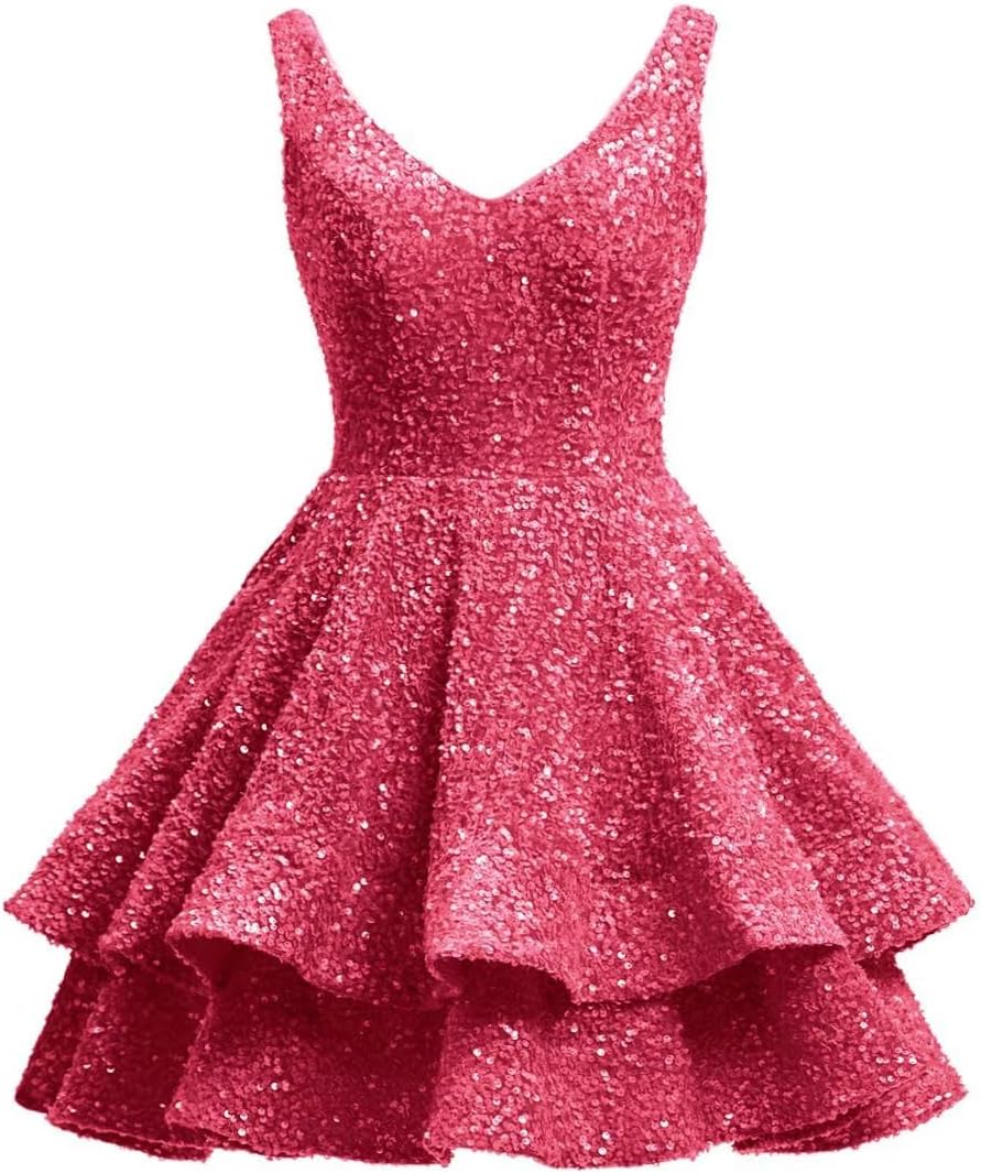 Short 2026 Sparkly Sequin Homecoming Dress for Teen Tiered Corset Ball Prom Cocktail Party Gown for Women