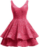 Short 2026 Sparkly Sequin Homecoming Dress for Teen Tiered Corset Ball Prom Cocktail Party Gown for Women